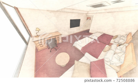 酒店雙人床紅色基地室內透視透視背景海74 插圖素材 圖庫