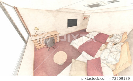 Hotel Double Bed Red Base Interior Perspective No Background 74 72509189