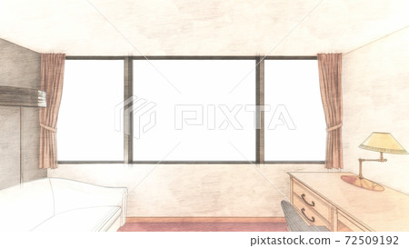 Hotel Double Bed Red Base Interior Perspective No Background 71 72509192
