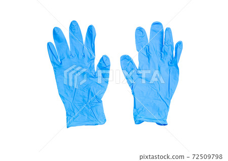 Blue medical gloves for health protection with clipping path isolated white background. 72509798