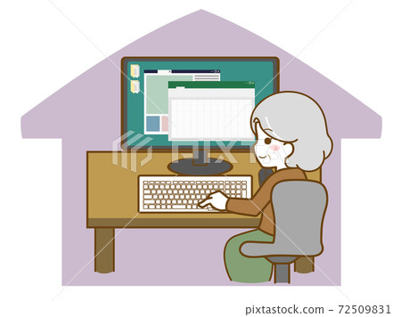 An elderly woman working on a computer at home An elderly woman working on a computer at home 72509831