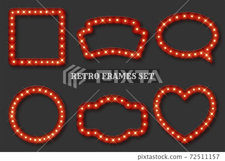 Set of retro blank frames with bright lights for advertisement message. Vector illustration 72511157
