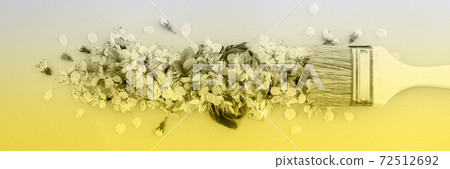 Demonstrating trendy colors 2021 - Gray and Yellow. Color of the year 2021. Illuminating, Ultimate gray. Paintbrush with flowers. 72512692