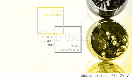 Demonstrating trendy colors 2021 - Gray and Yellow. Color of the year 2021. Illuminating, Ultimate gray 72512697