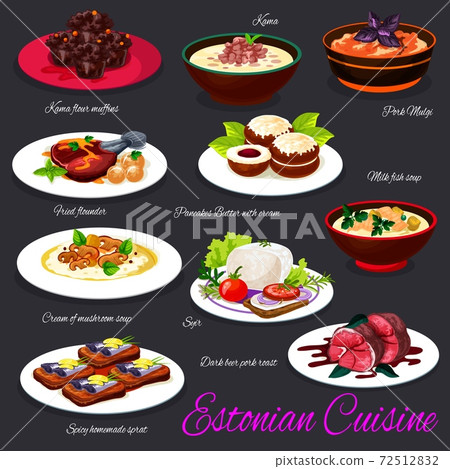 Estonian cuisine dishes of fish, meat, vegetables 72512832