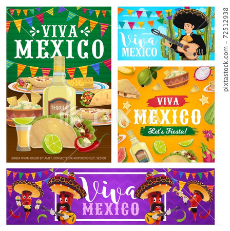 Viva Mexico banners of fiesta party food and drink 72512938