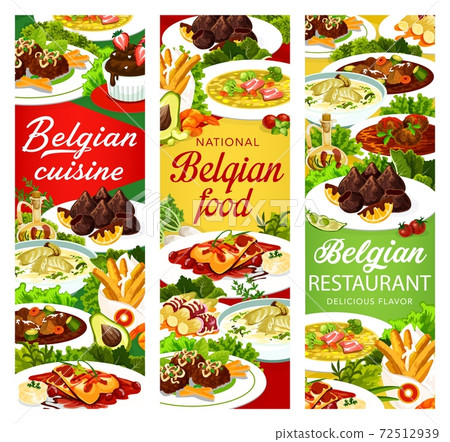 Belgian food cuisine, menu meals dishes, banners 72512939