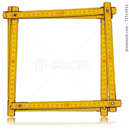 Yellow Old Wooden Folding Ruler Isolated on White Background 72514932