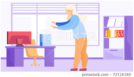 Secretary in apartments Businesswoman person in the office. Female character works with a computer 72516160