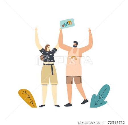 Friendship, Peace, Love Relation, Togetherness Concept. Happy Loving or Friends Couple Waving Hands. Unity and Rejoice 72517732