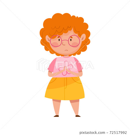 Embarrassed Girl Putting Her Hands Together Feeling Sorry and Expressing Regret Vector Illustration Embarrassed Girl Putting Her Hands Together Feeling Sorry and Expressing Regret Vector Illustration 72517992