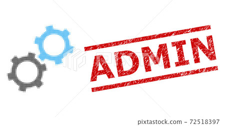 Scratched Admin Seal Stamp and Halftone Dotted Gears Scratched Admin Seal Stamp and Halftone Dotted Gears 72518397