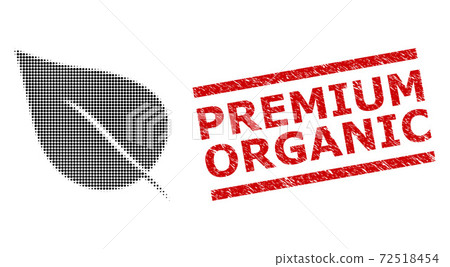 Grunge Premium Organic Seal and Halftone Dotted Plant Leaf 72518454