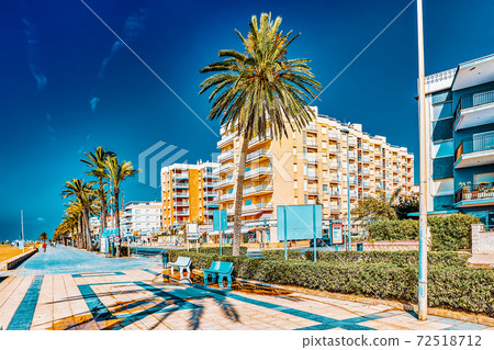Seafront, beach,coast in Spain. Suburb of Barcelona, Catalonia 72518712