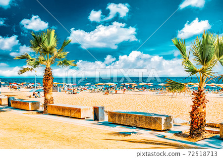 Seafront, beach,coast in Spain. Suburb of Barcelona, Catalonia 72518713