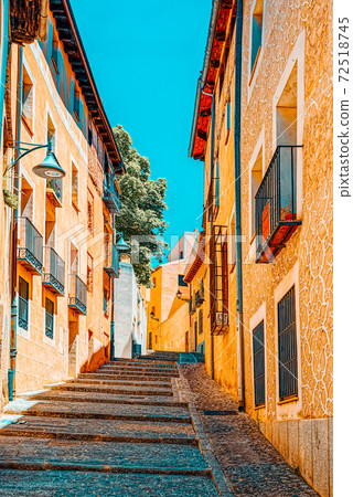 Narrow medieval streets of the city of Segovia, near Madrid. Narrow medieval streets of the city of Segovia, near Madrid. 72518745