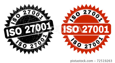 ISO 27001 Black Rosette Stamp Seal with Scratched Surface 72519263