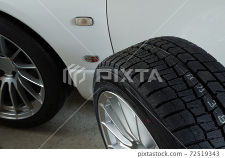 Appearance of wide winter tires mounted on high-performance passenger cars assembled on lightweight and highly rigid aluminum wheels 72519343