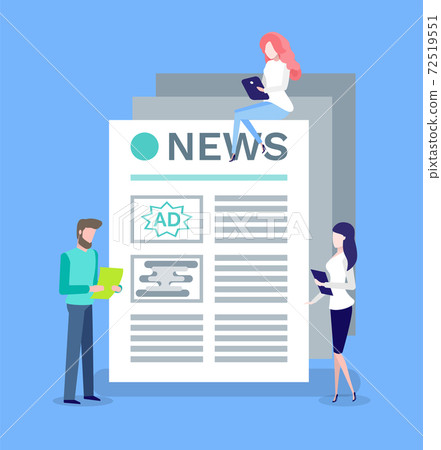 Newspaper with People Dealing with Posts and Info Newspaper with People Dealing with Posts and Info 72519551