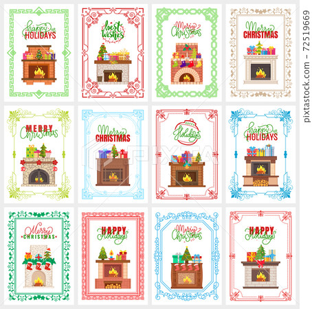 Merry Christmas Set of Greeting Cards Fireplace 72519669