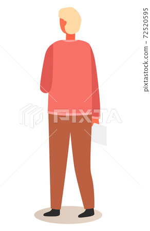 Character back view, stands with a tablet or folder in his hands. Flat vector illustration Character back view, stands with a tablet or folder in his hands. Flat vector illustration 72520595