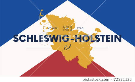 1 of 16 states of Germany with a name, capital and detailed vector Schleswig-Holstein map for printing posters, postcards and t-shirts 72521123