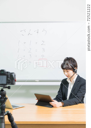 Young female teacher giving online lessons 72521222