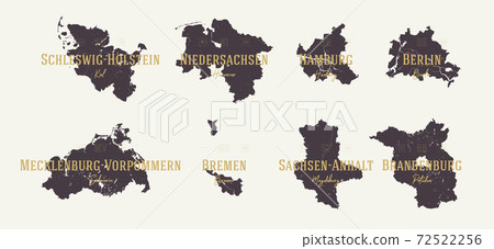 Set 1 of 2 Highly detailed maps vector silhouettes states of Germany with names and capital Set 1 of 2 Highly detailed maps vector silhouettes states of Germany with names and capital 72522256