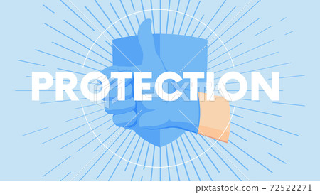 Gesture human hand against the background of the sunburst, medical concept, vector poster with the slogan protection 72522271