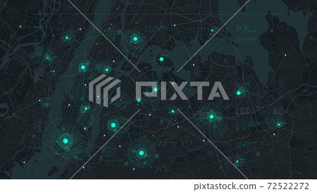 Futuristic technology and network connection concept, big smart city virtual database, digital visualization of big data on New York map background, vector illustration Futuristic technology and network connection concept, big smart city virtual database, digital visualization of big data on New York map background, vector illustration 72522272