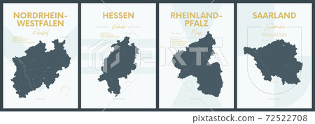 Vector posters with highly detailed silhouettes maps states of Germany - Nordrhein-Westfalen, Hessen, Rheinland-Pfalz, Saarland - set 3 of 4 Vector posters with highly detailed silhouettes maps states of Germany - Nordrhein-Westfalen, Hessen, Rheinland-Pfalz, Saarland - set 3 of 4 72522708