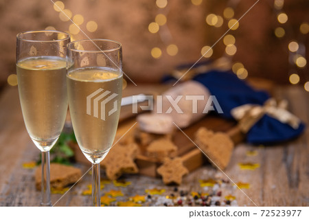 Christmas, new year celebration, champaign, foie gras toast, french gastronomy Christmas, new year celebration, champaign, foie gras toast, french gastronomy 72523977
