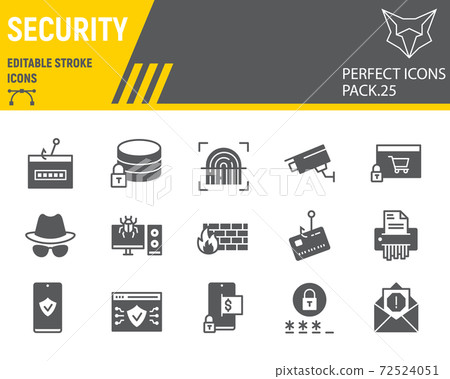 Security glyph icon set, network protection collection, vector sketches, logo illustrations, security icons, cyber security signs solid pictograms, editable stroke. 72524051