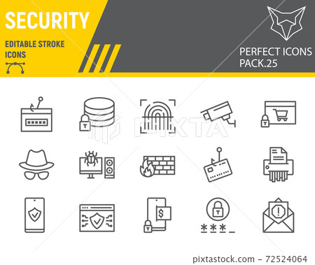 Security line icon set, network protection collection, vector sketches, logo illustrations, security icons, cyber security signs linear pictograms, editable stroke. 72524064