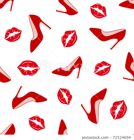 Glamorous red shoes and lips seamless pattern. Glamorous red shoes and lips seamless pattern. 72524694