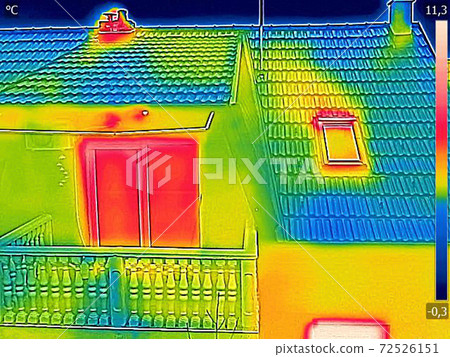 Thermal image Heat Loss in the attic at the family House 72526151