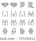 Female icon illustration vector set. Contains such icons as Surgery, sanitary napkin, Fetus, Genital, Uterus, Vagina, Medical, Ovary, and more. Expanded Stroke 72526412