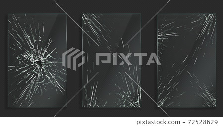 Broken glass frames with cracks and hole 72528629