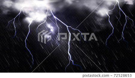 Rain with lightning and clouds in sky at night Rain with lightning and clouds in sky at night 72528653