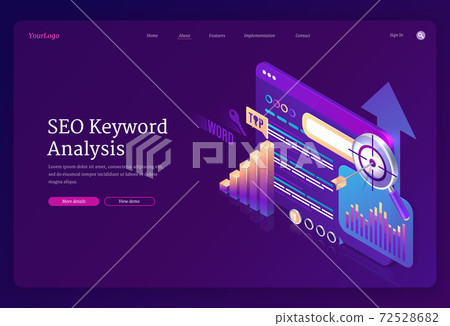 Vector landing page of SEO keyword analysis 72528682