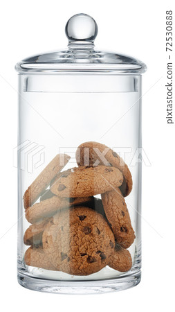 Glass storage jar for cookies isolated on white 72530888