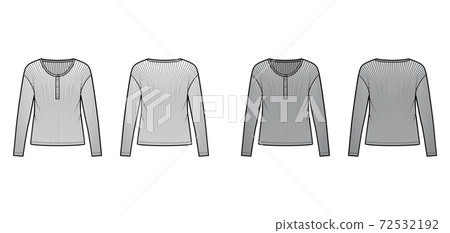 Ribbed classic mens styles cotton-jersey top technical fashion illustration with long sleeves, scoop henley neckline 72532192