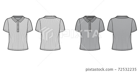 Ribbed cotton-jersey polo shirt technical fashion illustration with short sleeves, buttons along the front, oversized.  72532235