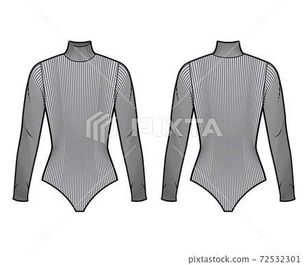 Ribbed cotton-jersey turtleneck bodysuit technical fashion illustration with fitted knit body Flat outwear basic apparel 72532301