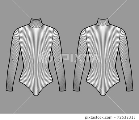 Ribbed cotton-jersey turtleneck bodysuit technical fashion illustration with fitted knit body Flat outwear basic apparel 72532315