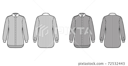 Shirt cleric stripe technical fashion illustration with long sleeves with cuff, relax fit, button-down, regular collar 72532443