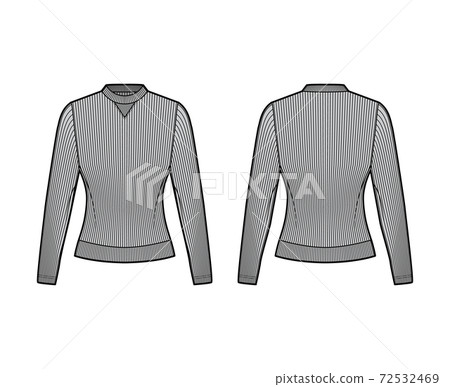 Ribbed cotton-jersey sweatshirt technical fashion illustration with long sleeves, fitted body, crew neck. Flat jumper Ribbed cotton-jersey sweatshirt technical fashion illustration with long sleeves, fitted body, crew neck. Flat jumper 72532469