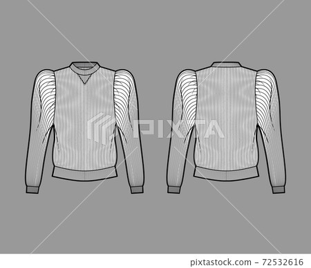 Ribbed cotton-jersey sweatshirt technical fashion illustration with gathered, puffy long sleeves, relaxed fit jumper 72532616