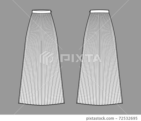 Skirt sunray pleat maxi technical fashion illustration with floor ankle length silhouette, circular fullness. bottom Skirt sunray pleat maxi technical fashion illustration with floor ankle length silhouette, circular fullness. bottom 72532695