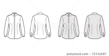 Shirt fitted technical fashion illustration with long sleeves with cuff, slim fit, darts, button-down Shirt fitted technical fashion illustration with long sleeves with cuff, slim fit, darts, button-down 72532697